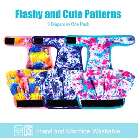 wegreeco Dog Diapers Female (3 Pack), Highly Absorbent Puppy Doggie Dog Diapers for Period, Washable Doggy Diapers for Dogs in Heat, Incontinence, or Excitable Urination (Colorful, X-Large)