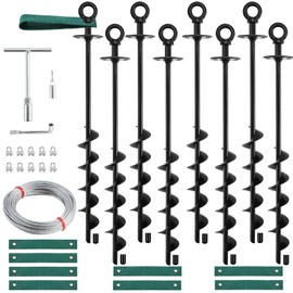 18'' Ground Anchors Screw in Heavy Duty, Shed Anchor Kit with Straps & Steel Cable & Tools, Earth Anchors for Mobile Home, Carports, Swing Set, Tree, Trampoline - Secure Against High Winds(8)