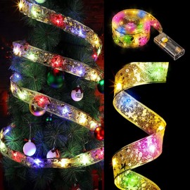 Christmas Tree Ribbon String Lights,16.4ft with 50pcs LED Battery Powered Led Lights for Christmas Tree Indoor and Outdoor Christmas Decorations,Party Weddings Xmas Tree Holiday (multicolor 1pc)