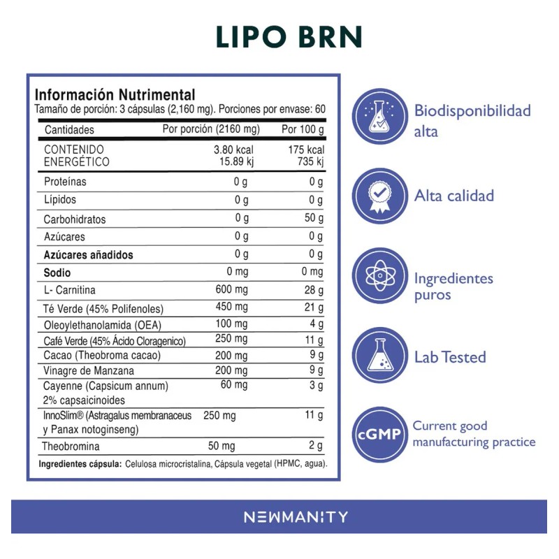 Lipo Brn Innoslim Theobromina Y Carnitina Newmanity 200 Caps Sin
