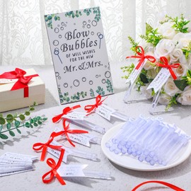 PullCrease 102 Pcs Wedding Mini Bubble Wands Gift Including 50pcs White Heart Bubble Wands 50 Thank You Cards 1pcs Guests Wooden Love Sign Tags for Anniversary Engagement Guests Gift