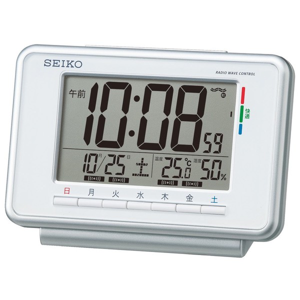 Seiko clock alarm clock Atomic Digital Weekly Alarm Calendar Keep Temperature Humidity Display White sq775 W Seiko