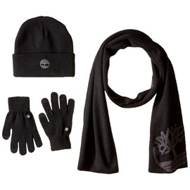 Timberland Double Layer Scarf, Cuffed Beanie & Magic Glove Gift Set Accessory, black, One Size