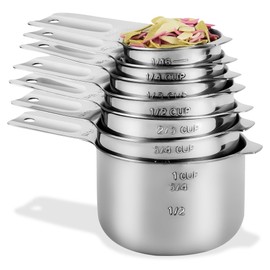 IFFMYJB Measuring Cups Set, 7-Piece 18/8 Stainless Steel Measuring Cups Set, Metric & US Metal Measuring Cups Set - 1/8, 1/4, 1/3, 1/2, 2/3, 3/4&1 Measure Cup for Dry&Liquid Ingredients During Baking