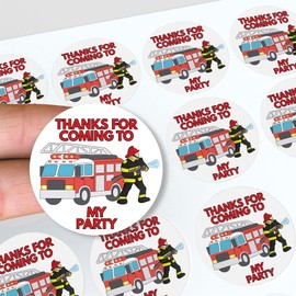 AK Giftshop Fireman Firefighter Thank You Birthday Party Stickers for Party Bags & Sweet Cones (24 Stickers)