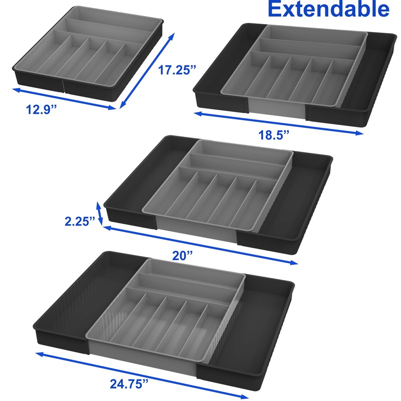 Simple Houseware Expandable Kitchen Drawer Flatware Organizer, Black/Gray