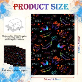 Gaming Wrapping Paper,Gamer Black Gift Wrap Paper 4 Sheets,Skateboarding Hats Gamepad Controller Gift Wrapping Paper for Birthday Video Game Theme Party Gift Wrapping Boys Girls Kids Game Lover