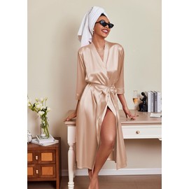 Ekouaer Robes for Women Silk Satin Bride Bridesmaid Bathrobe Long Soft Lightweight Ladies Silky Loungewear
