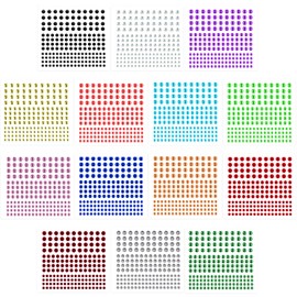 2408 Pieces of Self Adhesive Rhinestone Stickers - Set of 14 Assorted Sheets Stick On Gems for Parties, Face, Nail, Body, Makeup, DIY Crafts, Card Making, Decorations. 14 Colors in 3mm, 4mm, 5mm