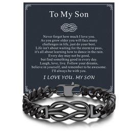 Bandmax Infinity Love Knot Bracelets Gift Black Chic Cuban Link Bracelets 8 Inch to My Son Birthday Graduation Christmas Back-to-School Gift for Son