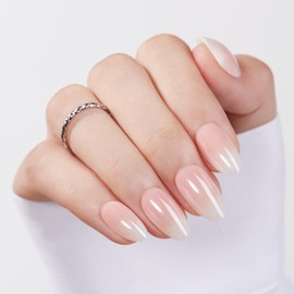 Modelones Pink Ombre Press on Nails Almond, Chrome Short Almond Fake Nails, Fall Halloween Nail Kit with Nail Glue Adhesive Tabs Mini Nail File, Nails Press Ons 32Pcs16 Sizes, Women Girl Gift