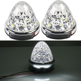 Rikopin Side Marker Lamp with Shoulder Light 12V/24V Clear Lens Bus Marker Track Marker Crystal Lens Diamond Cut (White)