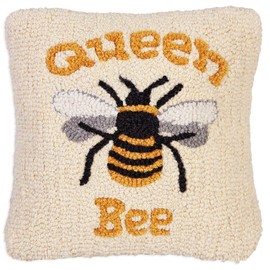 Chandler 4 Corners Artist-Designed Queen Bee Hand-Hooked Wool Decorative Throw Pillow (14 in x 14 in) Farm & Garden Pillow for Couches & Beds - Low Maintenance Nature Bee Farmhouse Home Décor
