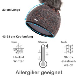 Faera Women's Winter Hat Warm Lined with Faux Fur Bobble Hat Fleece Lining Winter Knitted Hat Beanie 63, gray