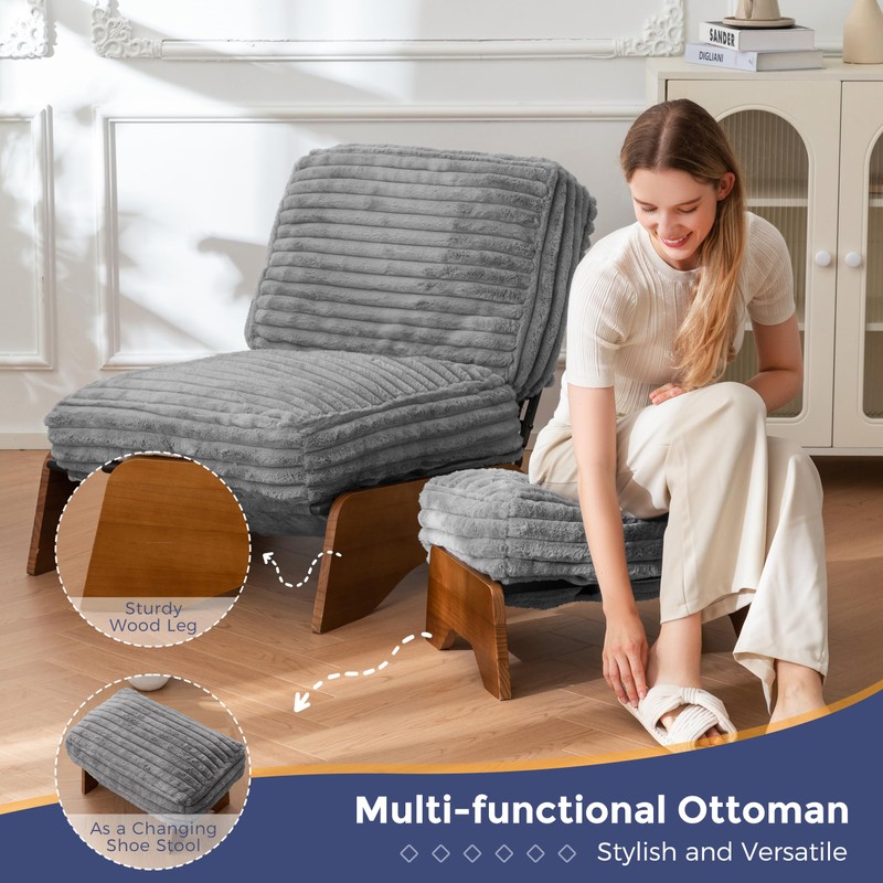 MAXYOYO Modern Adjustable Accent Chair with Ottoman, Upholstered Living Room