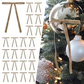 SIMISI RIBBON 24 Pcs Khaki Velvet Christmas Tree Bows Door Garland Decor Vintage Wreath Bow (3/8'' Width, 5 * 7 inch)