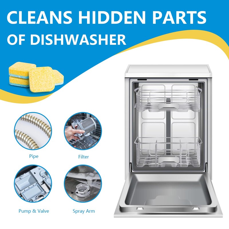 OOOFLOWER 24-count Dishwasher Cleaner Tablets, Deep Cleaning and Descaling Formula,
