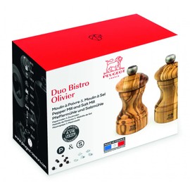 Peugeot - Bistro Salt and Pepper Mill Set - Adjustable Grinder - Olive Wood, 10 cm