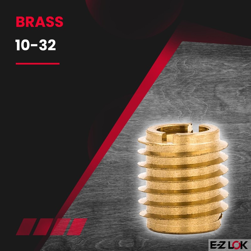 E-Z LOK 400-332 Threaded Insert, Brass, Knife Thread, 10-32 Internal