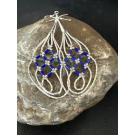 Native American Blue Lapis 3 Strand Heishi Liquid Sterling Silver Dangle Earrings 17737