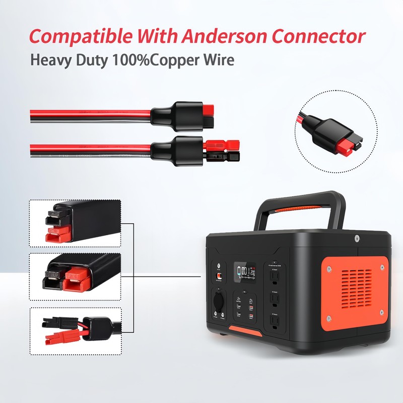 Anderson Connector to Ring Terminal Battery Cable 10AWG, Powerpole Style