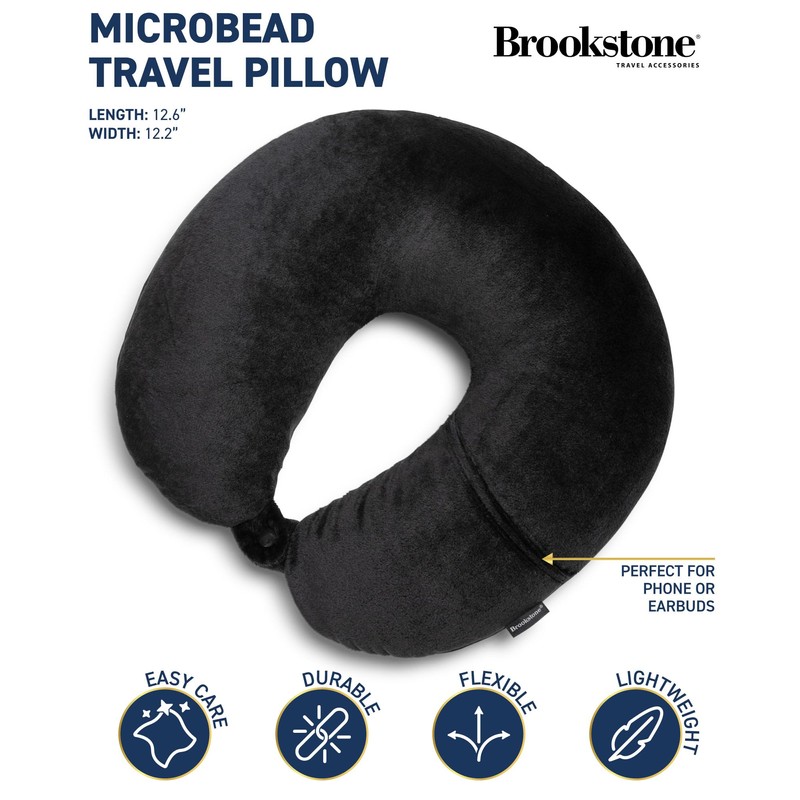 Brookstone Microbead Travel Head and Neck Pillow Lightweight and Plush