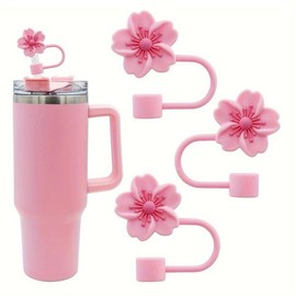 Flower Shaped Straw Tip Cover, 1 Count Lovely Reusable Silicone Straw Topper, Decorative Straw Cap for Indoor & Outdoor