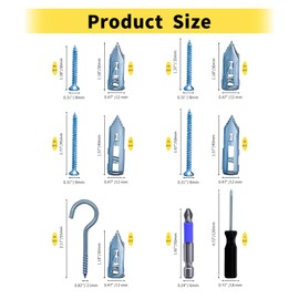 510pcs Self-Drilling Drywall Anchors with Screws and Screw Hooks,4 Sizes Screws and Drywall Anchor,1 Size Wall Anchors with Screw Hooks,Zinc Plated Expansion Screw Set No Drilling Required (Silver)