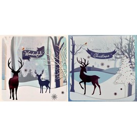 Merry Christmas Cards Square Kraft 2 Designs with Envelopes Traditional Happy Christmas Cards Reindeer Christmas Tree Xmas Card Pack of 10