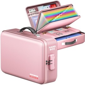 BigPonPon Fireproof Document Box, Hard Case Highly Flame-Resistant Fire Proof Waterproof File Organizer with Lock, Portable Fire Safe for Important Documents & Valuables Storage (Pink, ‎16"*12"*5")