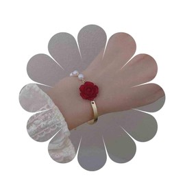 Yienate Vintage Pearl Rose Bracelet Baroque Red Roses Flower Wrist Chain Dainty Pearl Flower Hand Chain Tiny Crystal Butterfly Pearl Slave Bracelet Jewelry Gift for Women, Metal