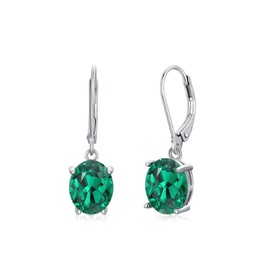 925 Sterling Silver Oval Emerald Green Earrings for Women, May Birthstone Dangle Drop Earrings, May Birthday Jewelry for Women Girls