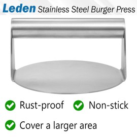 Leden Stainless Steel Burger Press for Griddle, 5.5 Inch Round Hamburger Press Patty Maker, Non-Stick Burger Smasher, Bacon Press Perfect for Flat Top Grill Cooking
