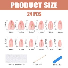 24PCS Gold Star & Moon Almond False Nails - Eco ABS with Jelly Gel Tabs Kit | Festival, Bridal Reusable Press Ons for Sensitive Skin