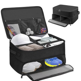 Golf Trunk Organizer, 2 Layer Golf Storage Bag, Waterproof Car Golfer Organizers with Ventilation Compartment for 2 Pairs Shoes, Balls, Clothes, Tees, Gloves, Accessories, Gifts for Men Women