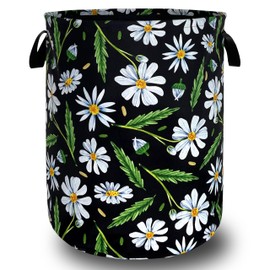 Cute Daisy Flowers Laundry Basket Foldable Oxford Cloth Floral Laundry Hamper With Handle Portable Clothes Storage Basket 18.9 X 16.5 Inch Storage Bag For Laundry Room/Bathroom/Bedroom