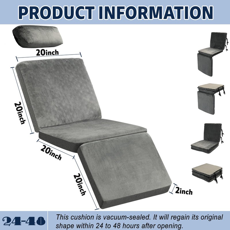 3-Fold Recliner Cushion with Head Pillow and Backrest (Grey)
