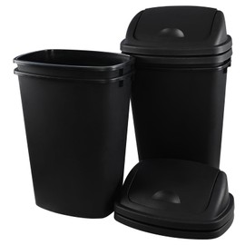 Nesmilers 13 Gallons Black Swing Top Garbage Can, 4 Packs Large Black Plastic Trash Waste Can