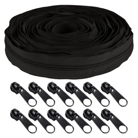 100 Yards #5 Bulk Nylon Coil Zipper Tape with 100 Metal Slider Pulls - Black