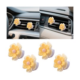 KHGUZ Flower Car Air Vent Clips, 4 PCS Cute Vehicle Air Conditioning Outlet Clamps, Automotive Interior Dashboard Charm Decoration Accessories, Universal for Sedan, SUV, Truck (Yellow)