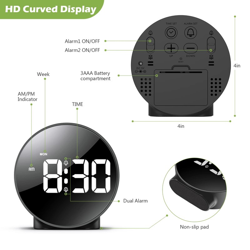 KeeKit Digital Alarm Clock, High Definition LED Desktop Clock, Alarm