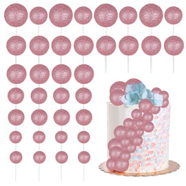 30 bolas de espuma con purpurina para tartas, palillos de perlas de imitación en forma de bola para cupcakes, decoración para tartas de baby shower, boda, aniversario, niños, cumpleaños, graduación, fiesta, decoración de tartas, color rosa