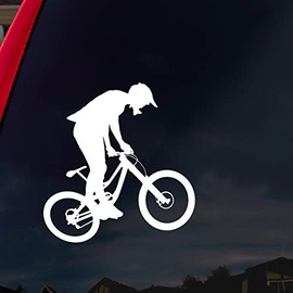 SoCoolDesign Mountain Bike Silhouette Car Window Vinyl Decal Sticker 6" Wide (White)