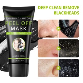 Blackhead Remover Mask for Men & Women, Bamboo Charcoal Peel Off Black Mask, Blackhead Peel-off Mask Cleanser for All Skin Types, 60g