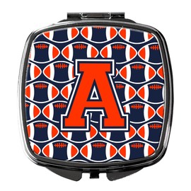 Caroline's Treasures CJ1066-ASCM Letter A Football Orange, Blue and white Compact Mirror Decorative Travel Makeup Mirror for Women Girls Gifts Pocket Makeup Mirror Folding Handheld