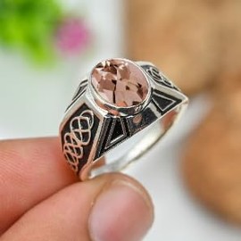 JEWELSTREZORO Morganit im Labor gezüchtet Edelstein Band Ring 925 Sterling Silber Ring Männer & Frauen Band Ring Alle Größen Band Ring Handgefertigt TSR1170BC_4 (50 (15.9))