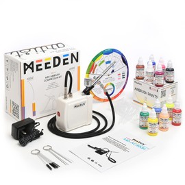 MEEDEN Mini Airbrush Kit with Compressor - Quite Air Compressor with 12 Colors x 30ml Acrylic Spray Paint Set for Model Painting