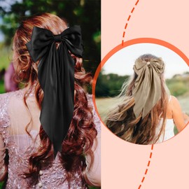 Nogeqi 3 Pcs Bows for Hair,Satin Big Hair Bows,Large Hair Bows with Spring Clip,Ribbon Bows for Hair,Coquette Accessories,Hair Styling Accessories for Women and Girl(Black Brown White)