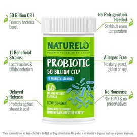 NATURELO- “Probióticos para la Salud Digestiva 50 Mil Millones de UFC, 11 Cepas, Suplemento de Uso Diario Aumenta el Sistema Inmunológico