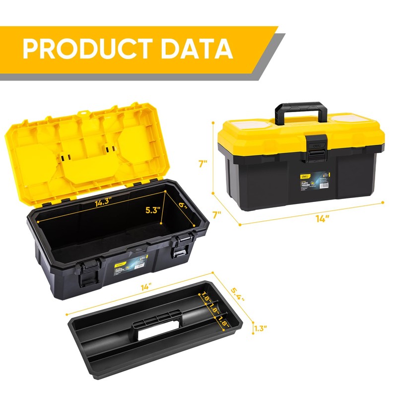 16 Inch Tool Box with Lock, 2-Layer Heavy-Duty Organizer with